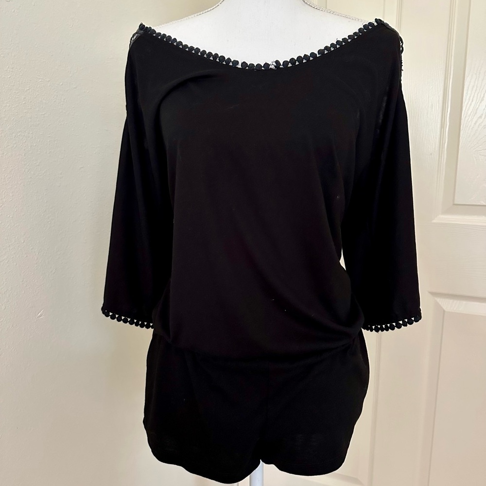 VENUS Black Pom Pom Cover Up Romper